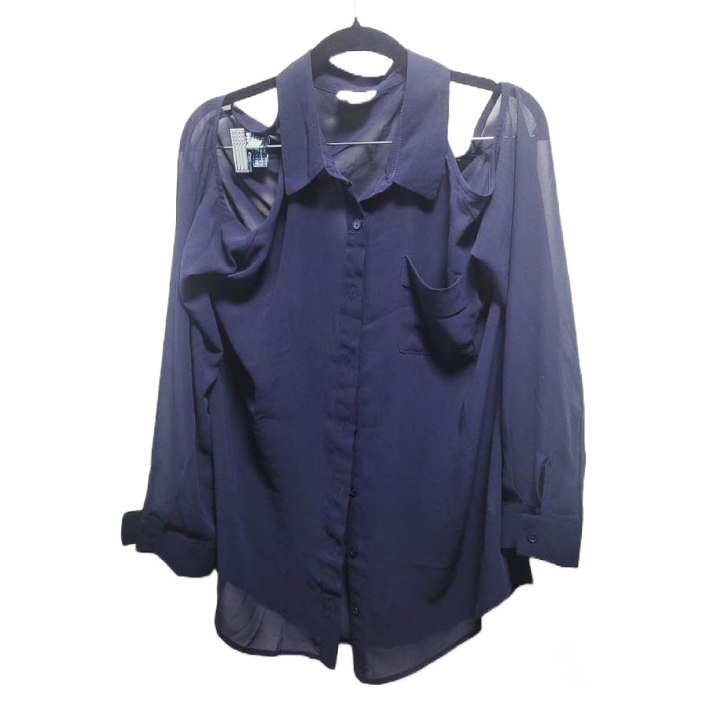Blouse Urban Outfitters Pins & Needles Button Down Sheer Cold Shoulder Collar